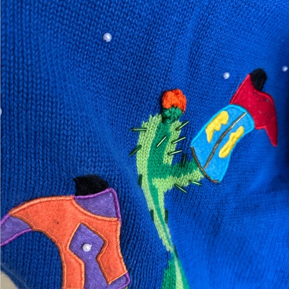 Quacker Factory Royal Blue Embroidered Cactus Cowgirl Rodeo Cardigan - Picture 7 of 7